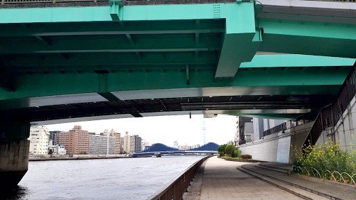 Scene under the riverside bridge